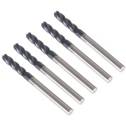 Solid Spare 5 PCS End Mill 1/8" 4 Flute 1-1/2" Overall Length Ball Nose Carbide