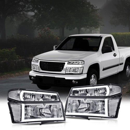 Solid Spare Fit For 04-12 Chevy Colorado GMC Canyon LED Tube Headlights Bumper Lamps Chrome