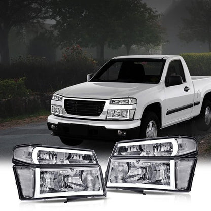 Solid Spare Fit For 04-12 Chevy Colorado GMC Canyon LED Tube Headlights Bumper Lamps Chrome