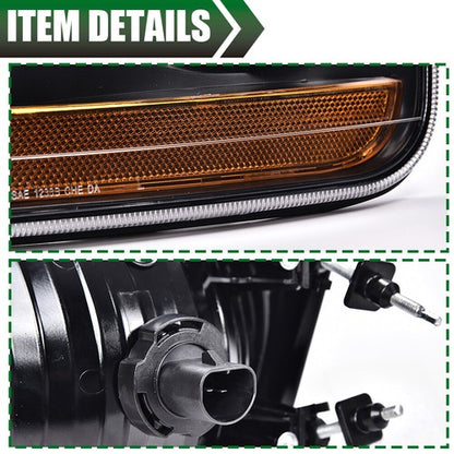 Solid Spare Black Housing Headlights & Amber Corner Fit For Ford 97-03 F150 97-02 Expedition