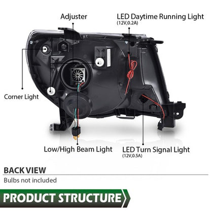 Solid Spare Fit For 05-11 Toyota Tacoma Clear Lens Chrome Dual LED Projector Headlights