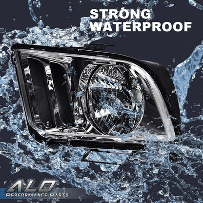 Solid Spare Fit For 2005-2009 Ford Mustang Left & Right Clear/Chrome Headlights Replacement