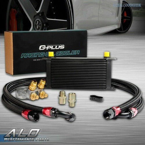 Solid Spare Universal 19 Row AN10 Thermostat Adaptor Engine Oil Cooler Kit & Black Oil Lines