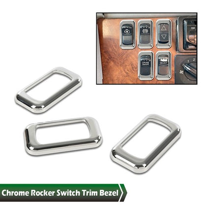 Solid Spare 3pcs Chrome Rocker Switch Trim Bezel Fit For Peterbilt Kenworth Freightliner