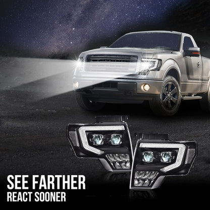 Solid Spare Dual LED Projector Headlights w/ Tail Lights Fit For 2009-2014 Ford F150 Pickup