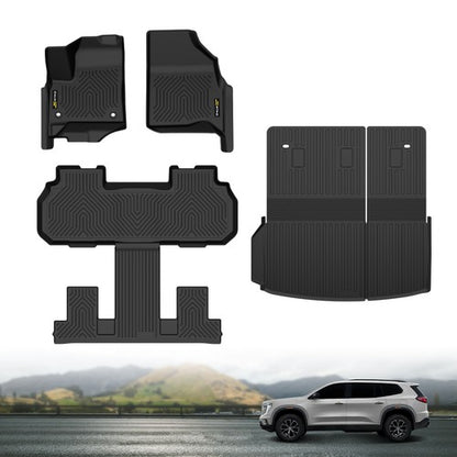 Solid Spare TPE Floor Mats Fit For 24-26 Chevy Traverse 7 Seats Cargo Liner w/Backrest Mat
