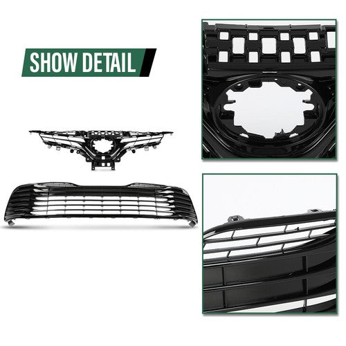 Solid Spare Front Upper & Lower Bumper Grille Grill Fit For 2018-2020 Toyota Camry LE XLE