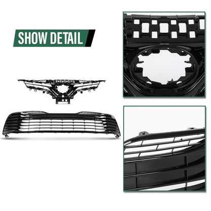 Solid Spare Front Upper & Lower Bumper Grille Grill Fit For 2018-2020 Toyota Camry LE XLE