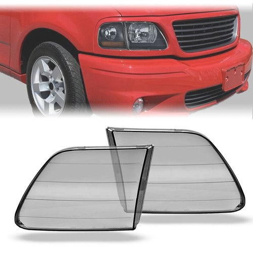 Solid Spare Fit For 1997-2004 Ford F150 F-150 Smoke Headlight Replacement Lens Left & Right
