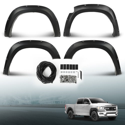 Solid Spare Fit For 2019-2023 Ram 1500 Smooth Black Pocket Rivet Bolt-on Fender Flares 4Pcs