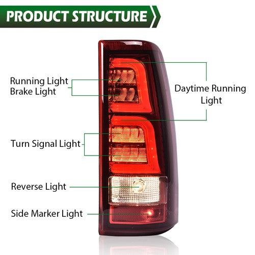 Solid Spare LED Tube Tail Lights Brake Lamps Red Fit For 99-06 Chevy Silverado GMC Sierra