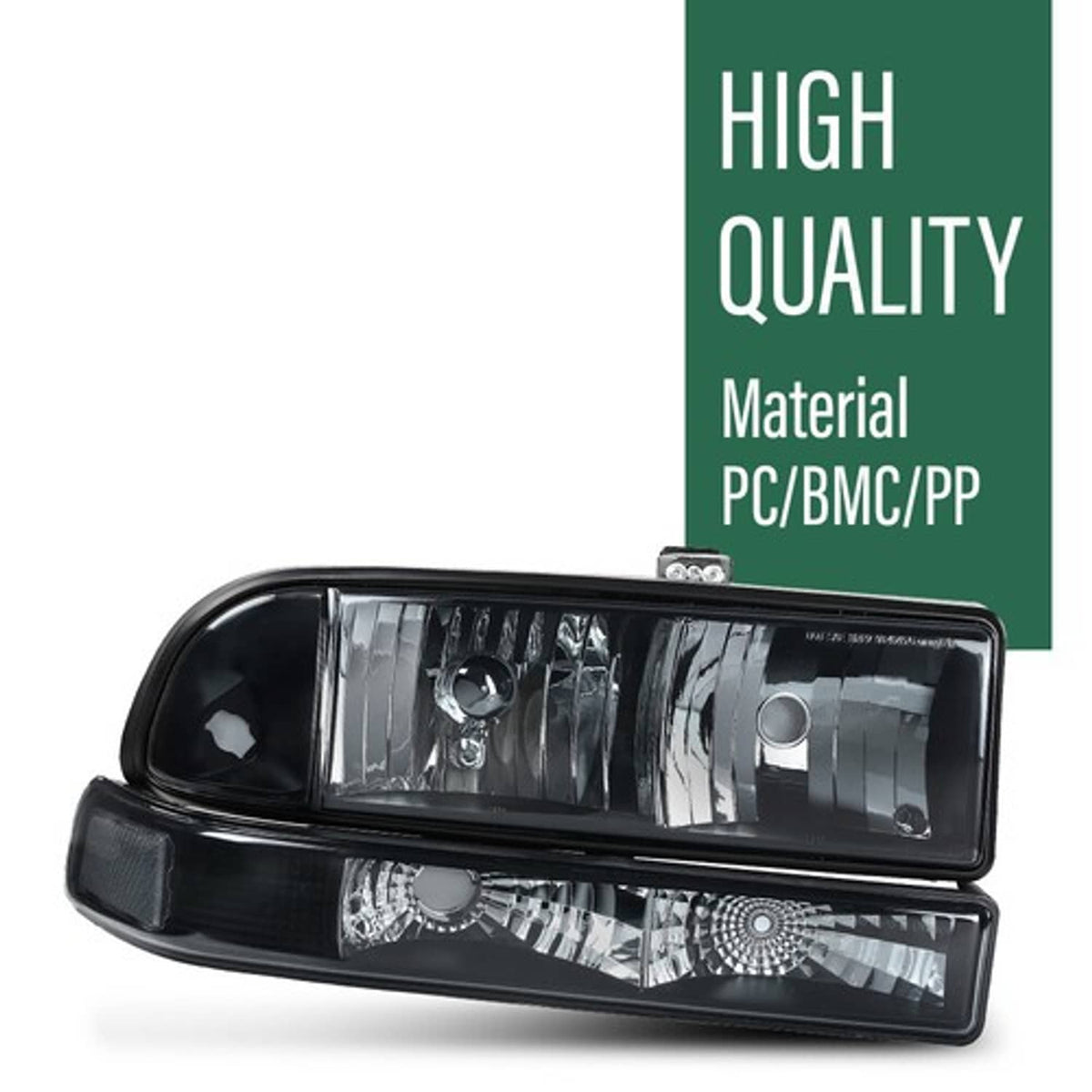 Solid Spare Fit For 98-04 Chevy S10 Blazer Black/Clear Corner Headlights Bumper Headlamps