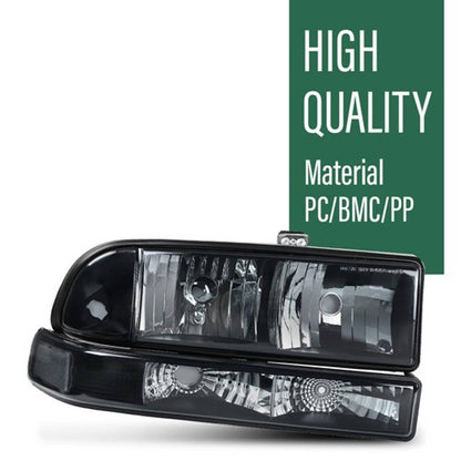 Solid Spare Fit For 98-04 Chevy S10 Blazer Black/Clear Corner Headlights Bumper Headlamps