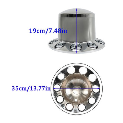 Solid Spare Semi Truck 33mm Chrome Wheel Axle Covers w/ Hub Caps Lug Nuts