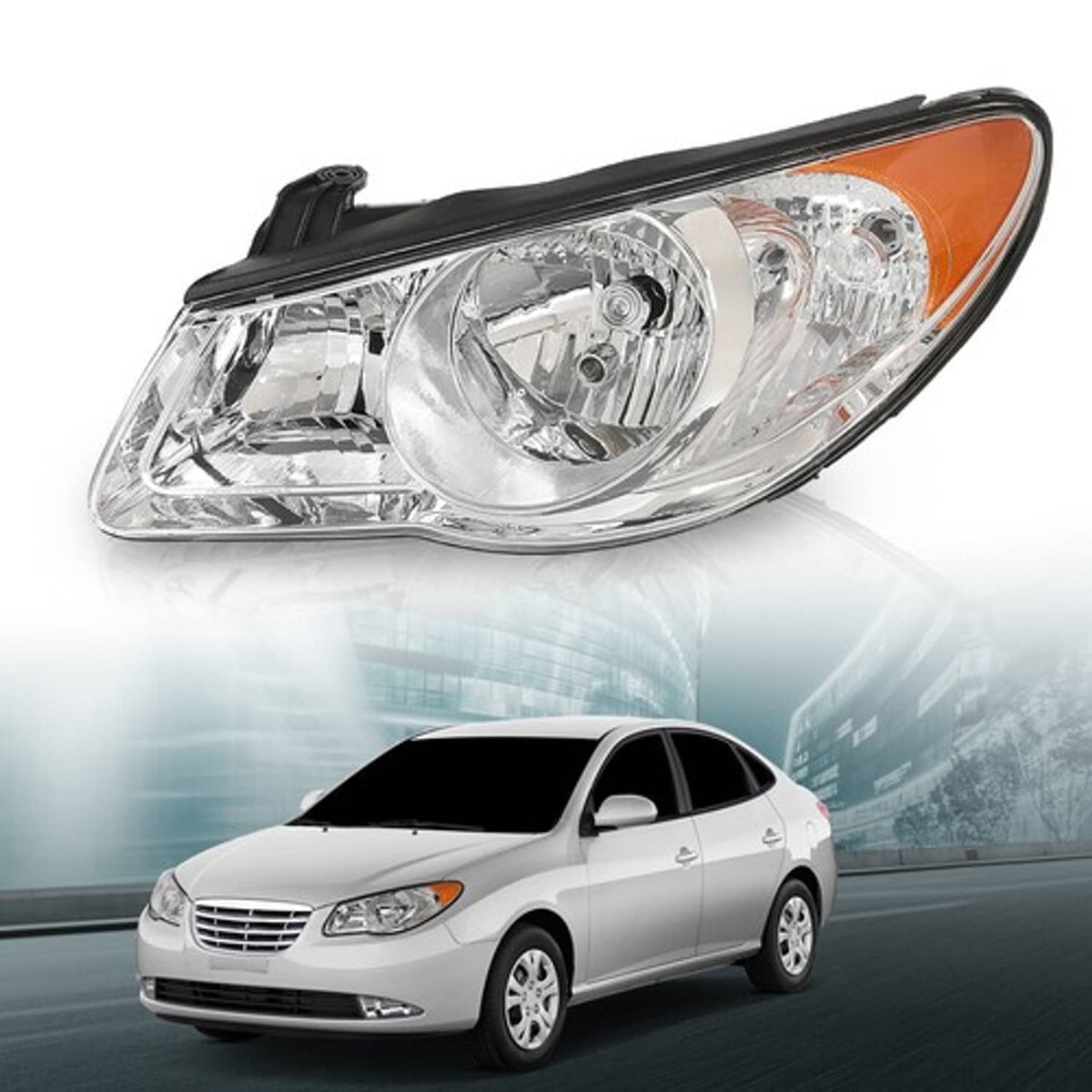 Solid Spare Fit For 2007-2010 Hyundai Elantra Clear Chrome Headlight Assembly Left Side