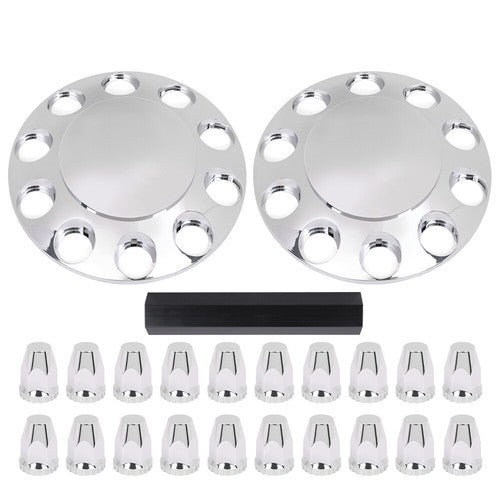 Solid Spare Silver Front Axle Wheel Cover with Hub Cap 33mm Lug Nuts For Semi Truck Set of 2