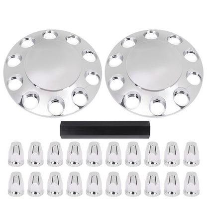 Solid Spare Silver Front Axle Wheel Cover with Hub Cap 33mm Lug Nuts For Semi Truck Set of 2