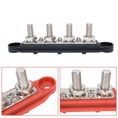 3/8" / 250A 4 Stud Busbar Bus Bar Power Distribution Terminal Block Red&Black