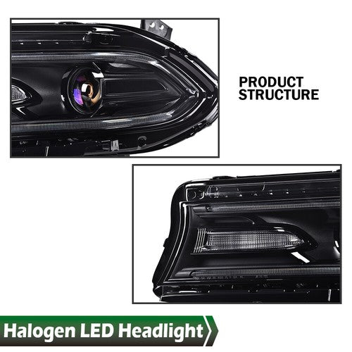 Solid Spare Fit For Dodge Charger 2015-2023 Projector Headlights LED DRL Halogen Lamps Pair