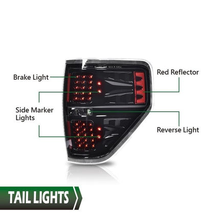 Solid Spare LED Black Tail Lights Rear Brake Lamps Left & Right Fit For 2009-2014 Ford F150