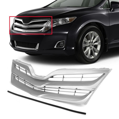 Solid Spare Fits Toyota Venza 2013-2016 Front Upper Grille Grill Silver Factory Replacement