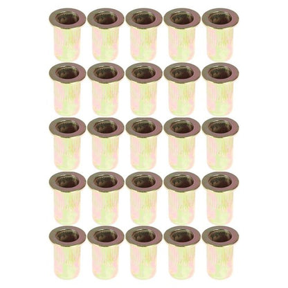 Solid Spare M6 Metric Carbon Steel Rivet Nut Flat Head Threaded Insert Nutsert 100 Pcs