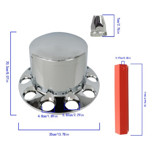 Solid Spare Set of 4 Rear Chrome Wheel Axle Hub Cover Kit Semi 33mm Nut Covers ABS Plastic