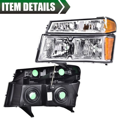Solid Spare Fits 04-12 Chevy Colorado GMC Canyon Chrome Headlights Amber Corner Bumper Lamps