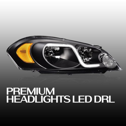 Solid Spare Fit For 06-16 Chevy Impala/Monte Carlo LED DRL Black Headlights Left+Right
