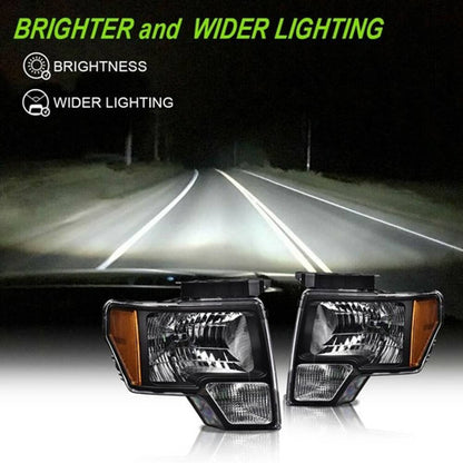 Solid Spare Clear Lens Black Housing Headlights+Tail Lights Fit For 09-14 Ford F150 Pickup