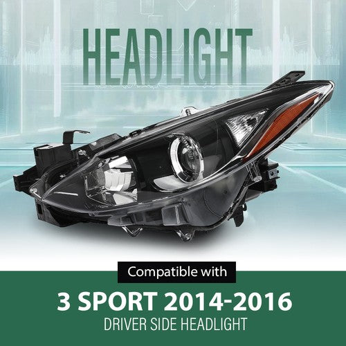 Solid Spare Halogen Projector Headlight Driver Left Side LH Fit For 14-16 Mazda 3 Sport