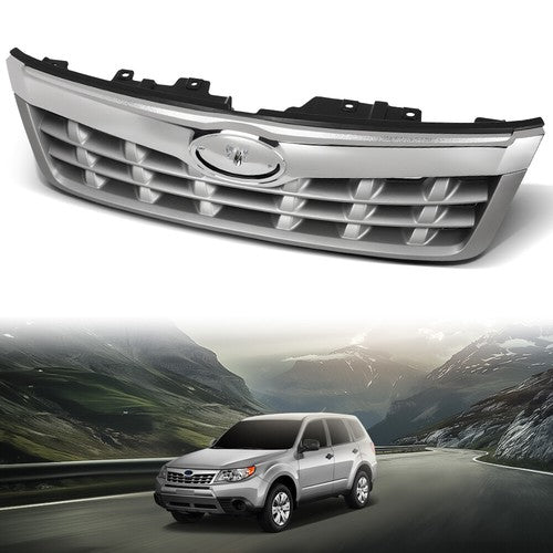Solid Spare Fit For 2011-2013 Subaru Forester Front Bumper Upper Grille Assembly Silver