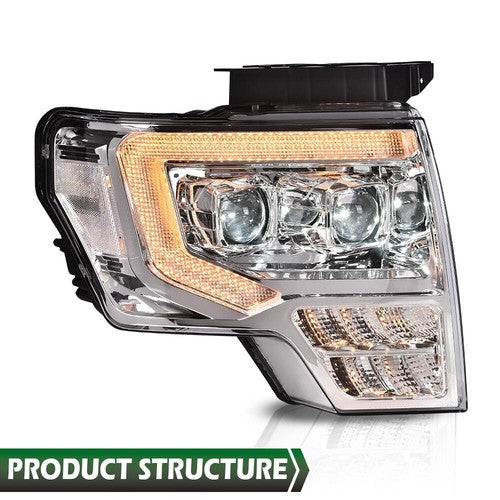 Solid Spare Fit For 09-14 Ford F-150 Dual LED Projector Chrome Headlights Left+Right