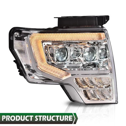 Solid Spare Fit For 09-14 Ford F-150 Dual LED Projector Chrome Headlights Left+Right
