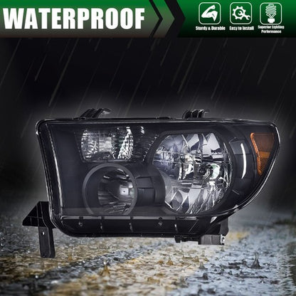 Solid Spare Fit For 07-13 Toyota Tundra/08-17 Sequoia Smoke Lens Black Headlights