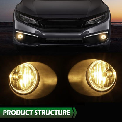 Solid Spare Fit For 2019-2020 Honda Civic Sedan Coupe Front Bumper Fog Lights+Switch+Bezels