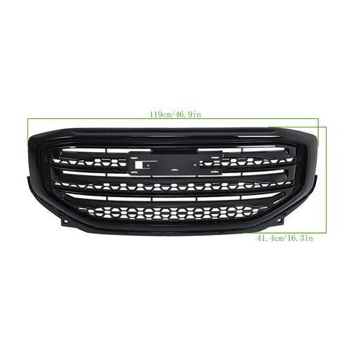 Solid Spare Compatible For GMC Acadia 2017-19 Gloss Black Front Bumper Upper Grille Plastic