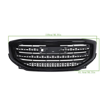 Solid Spare Compatible For GMC Acadia 2017-19 Gloss Black Front Bumper Upper Grille Plastic