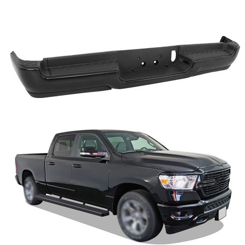 Solid Spare Black Metal Rear Bumper w/o Air Vent&Radar Hole Compatible For Ram 1500 2019-23