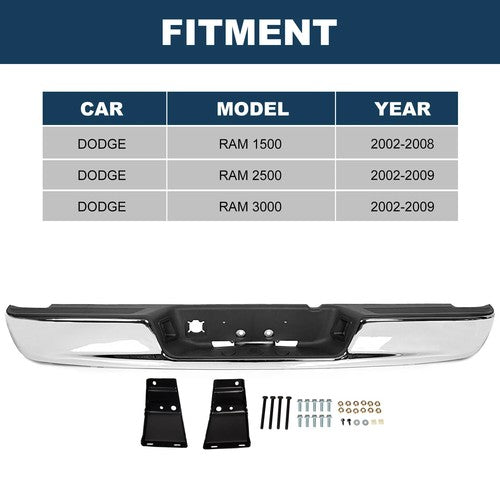 Solid Spare Rear Bumper Black Step For 2002-2008 Dodge Ram 1500 2003-2009 Ram 2500 3500