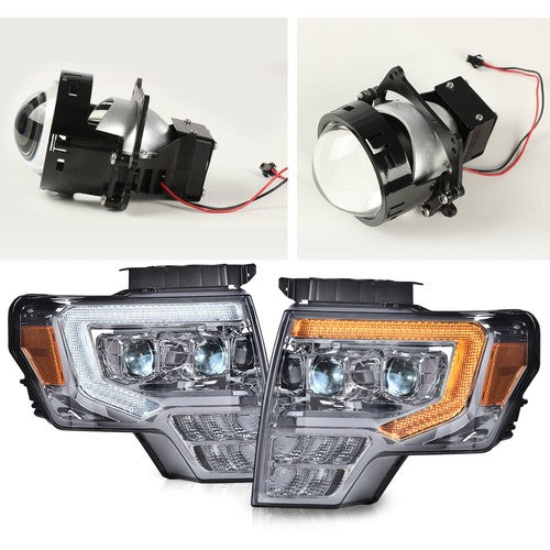 Solid Spare Fit For 2009-2014 Ford F-150 Smoke Lens Dual LED Projector Headlights Left+Right