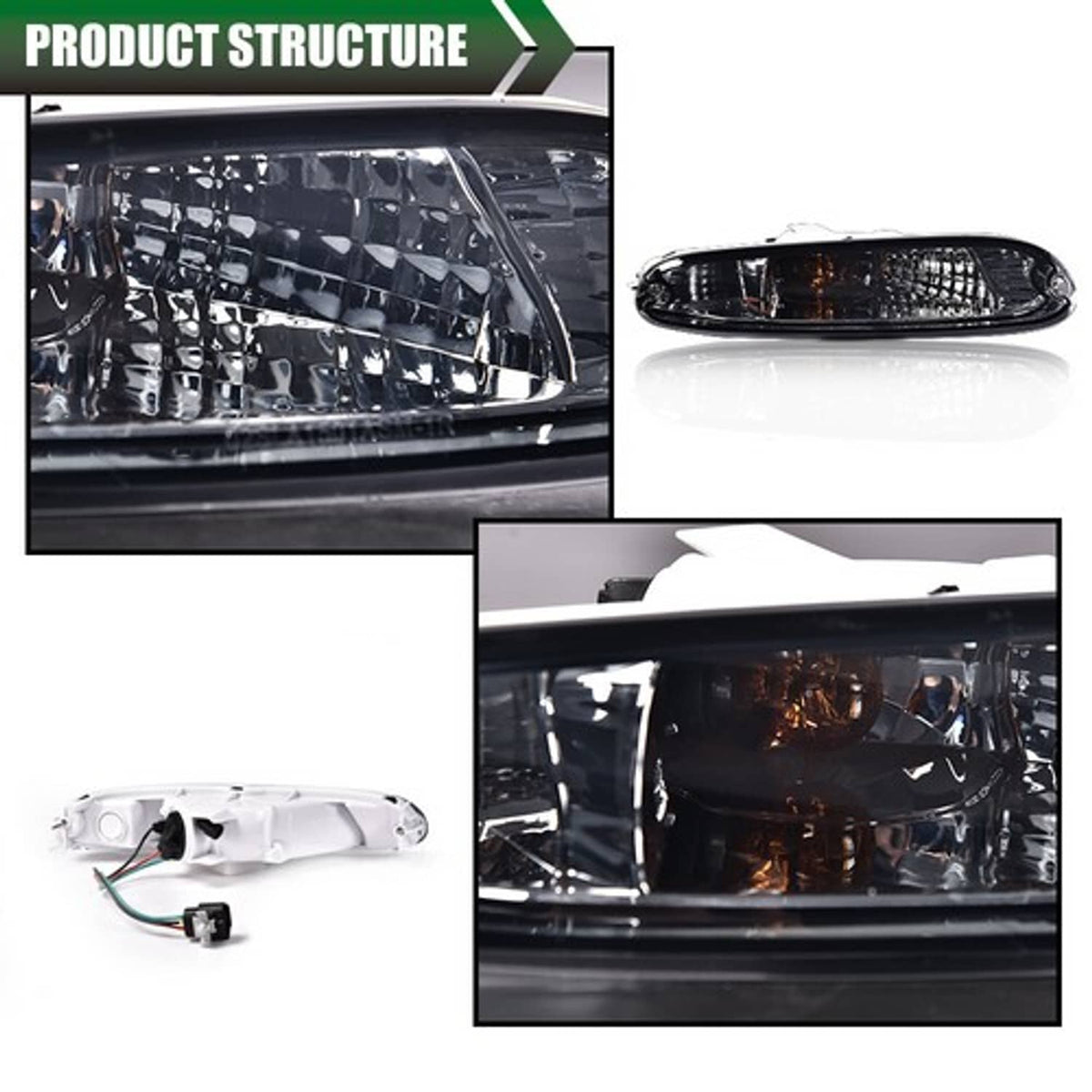 Solid Spare Fit For 90-97 Mazda MX-5 Miata Smoke Front Bumper Signal Lights w/ Bulbs