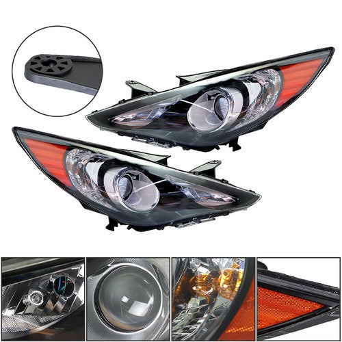 Solid Spare Black Headlights Headlamps Housing Right&Left Side For Hyundai Sonata 2011-2014