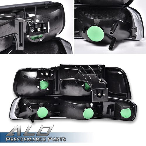 Solid Spare Fit For 1999-2002 Chevy Silverado Smoke Lens Black Housing Headlights Headlamps