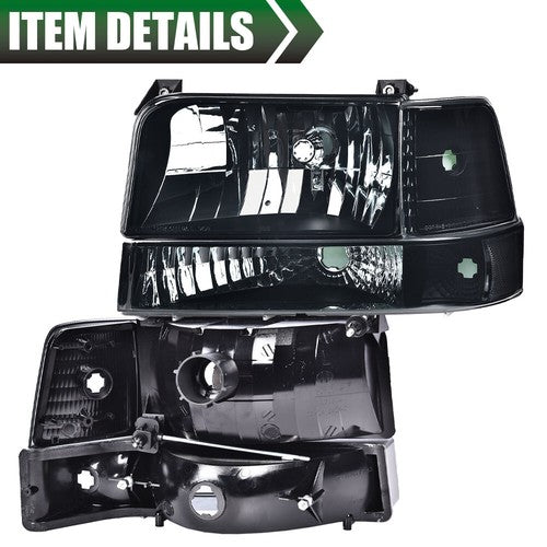 Solid Spare Smoke Lens Chrome Headlights Bumper Lamps Fit For 92-96 F150 F250 F350 Bronco