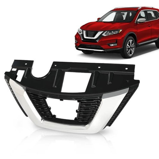Solid Spare New Fit For 2017 2018 2019 Nissan Rogue Front Bumper Upper Grille w/ Chrome Trim