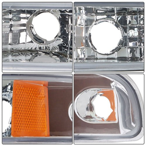 Solid Spare Pair Set For GMC Sierra 1500 1999-2007 Headlight Replacement Halogen Clear Lens