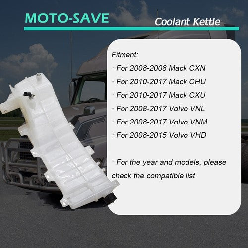 Solid Spare Coolant Reservoir Tank W/Cap And Sensor 22061290 For 2008-17 Volvo VNL VNM VHD
