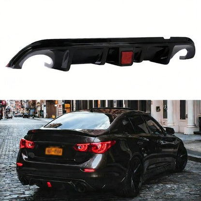 For 2014-2017 Infiniti Q50 Glossy Black Rear Bumper Diffuser W/ LED Brake Light
