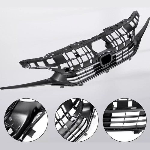 Solid Spare W/Molding Fog Lights Black Plastic Upper Lower Grill Set For Honda Civic 2022-23
